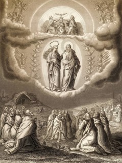 The Assumption of Mary into Heaven, Steel engraving 1853, digitally restored