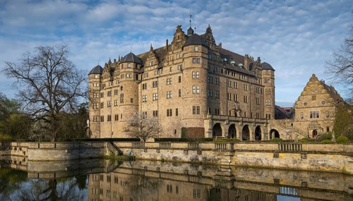 Neuenstein Castle, moated castle from the Staufer period, seat of the Hohenlohe Central Archive