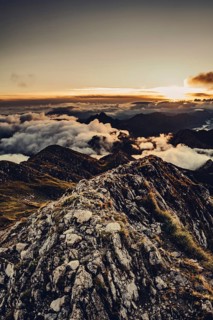 Sunrise hike on the Hochplatte in the Ammergau Alps, Ammergebirge in the Allgäu, Bavaria, Germany