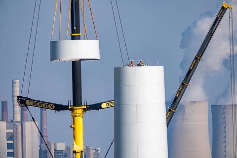 Construction site of the new Bedburg 3 wind farm, on recultivated open-cast mining site, 9 wind