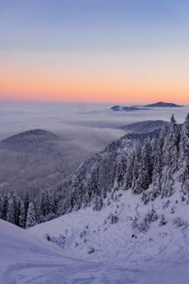 Sunrise snow tour on the Tegelberg in the Allgäu in Bavaria. Winter Wonder Land, Germany