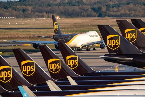 Cologne-Bonn airport, CGN, air freight center, UPS Logisic Hub, UPS cargo aircraft on the apron,