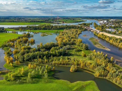 Wesel, Lower Rhine, North Rhine-Westphalia, Germany - autumn on the Lippe, trees with colorful