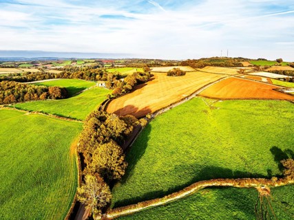 Colours of Devon Farms and Fields over Berry Pomeroy from a drone, Totnes, England, United Kingdom