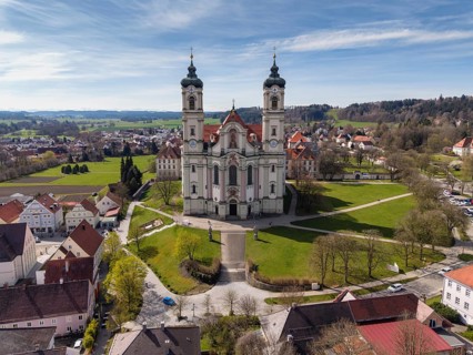 Aerial view of the Baroque Basilica of St. Alexander and Theodor, Ottobeuren Abbey, Ottobeuren,