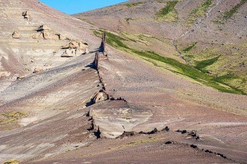 Volcanic rock formation, at road Ruta 41, arid landscape, Los Antiguos - Paso Roballo, Argentina