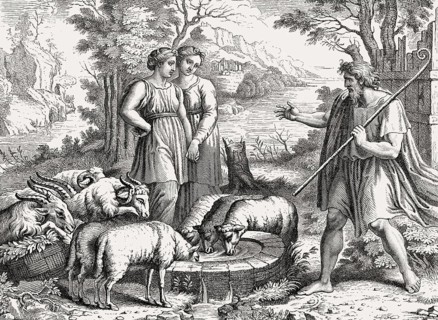 Jacob meets Rachel and Leah, Fresco at the Vatican loggias, Vatican City, Rome, Italy, 19th Century
