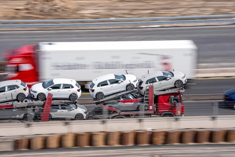 Car transporters, vehicles are being transported, A3 motorway, cars
