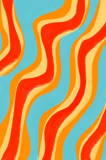 An abstract expression of vibrant wavy lines in red, orange, and blue hues, showcased on a textured