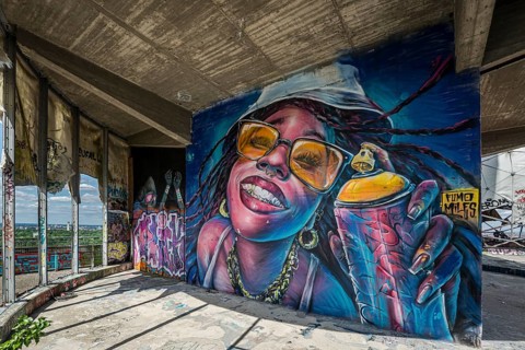 Graffiti on the former US eavesdropping facility on Teufelsberg in Grunewald, Berlin, Germany