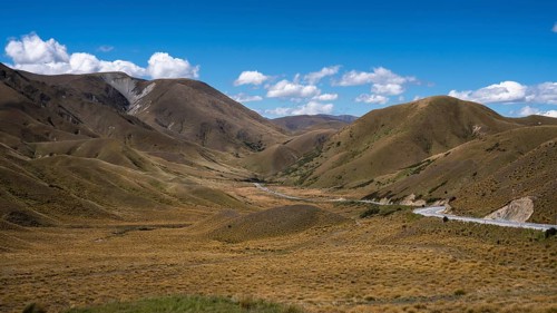 Landscape in New Zealand. Lindis Pass Tarras Road at Lindis Pass, Otago, South Island, New Zealand