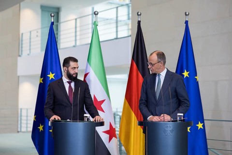 Ahmed al-Sharaa (President of the Syrian Arab Republic) and Friedrich Merz (Chancellor of the