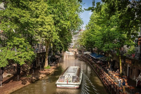Gastronomy on the Oude Gracht in the city centre of Utrecht, Netherlands