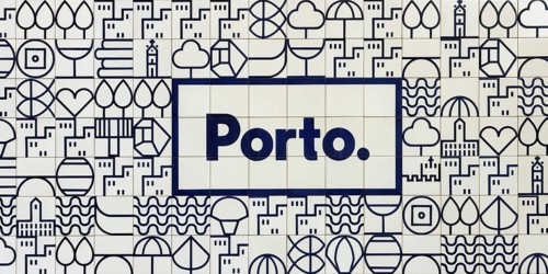 The visual identity logo of the city of Porto, a stylized illustration with blue lines against a