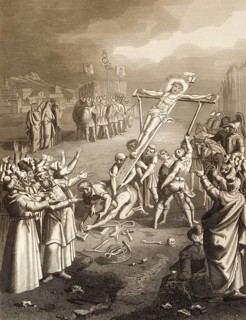 Crucifixion of Jesus, Mount Calvary, Jerusalem, New Testament, steel engraving 1853, digitally