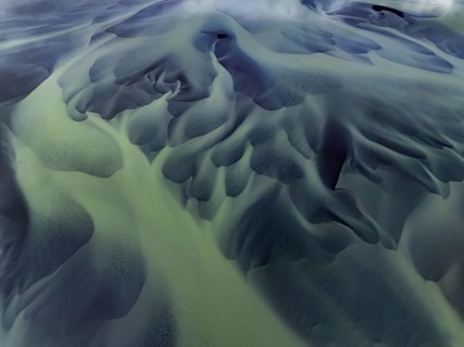 River, river course, river delta, aerial view, sediments, structures, South Iceland, Iceland