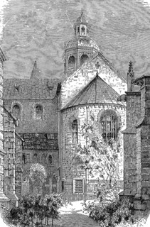 The thousand-year-old rose bush at the cathedral of Hildesheim, Lower Saxony, Germany, in 1880,