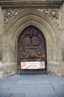 Bath Abbey main doorway entrance, Bath, Somerset, England, UK