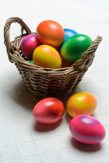 Colourful Easter eggs in baskets, Easter, Easter egg hunt