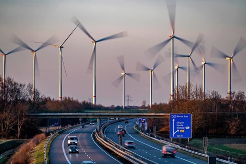Borsum wind farm, near Rhede, on the A31 motorway, the wind farm was put into operation in 2001 and