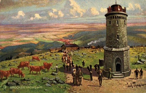 Historical postcard around 1900, Brocken im Harz, Saxony-Anhalt, Germany, reproduction of a