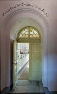 Interior photograph, Remonstran Church in Friedrichstadt, North Frisia, Schleswig Holstein, Germany