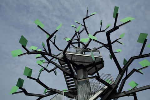 Eisenbaum observation tower, tree figure, steel structure, modern art, steel sculpture, view from