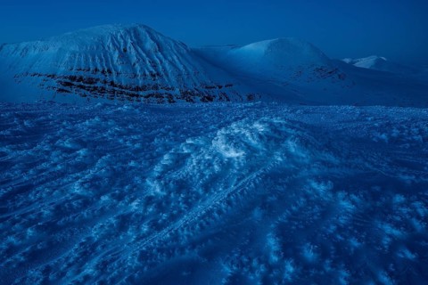 Mountain peaks in the blue hour, Stora Sjöfallet National Park, Laponia World Heritage Site,