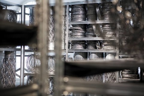 Fencing and steel shelves, Acropolis Redux, Stathis Logothetis, installation by the conceptual