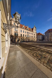 Residenzschloss, Taschenbergpalais, lantern, deep blue sky with cirrostratus clouds, Taschenberg