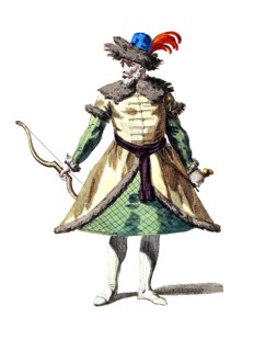 Historical clothing, fashion over time, clothing of a Moscow officer in 1577, Russia, digitally