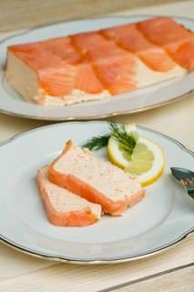 Southern German cuisine, salmon trout terrine arranged on a plate, salmon terrine with trout