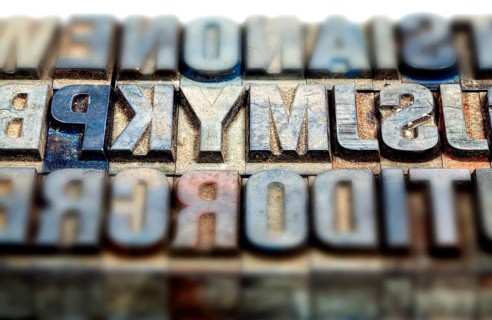 Hot metal printing setting, old letters made of lead for letterpress printing, Lettern aus dem