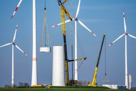 Construction site of the new Bedburg 3 wind farm, on recultivated open-cast mining site, 9 wind