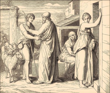 Jacob works for Laban, Old Testament, by Julius Schnorr von Carolsfeld, 1860