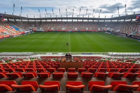 LUBIN, POLAND - FEBRUARY 18, 2024: Football match Polish PKO Ekstraklasa between KGHM Zaglebie