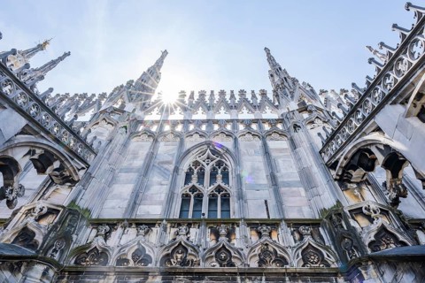 Details of the Milan Cathedral on a sunny day, Milan, Italy