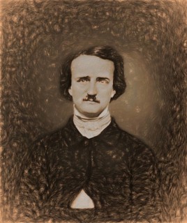 Portrait of Edgar Allan Poe, 1809 – 1849, American writer, digitally edited according to a