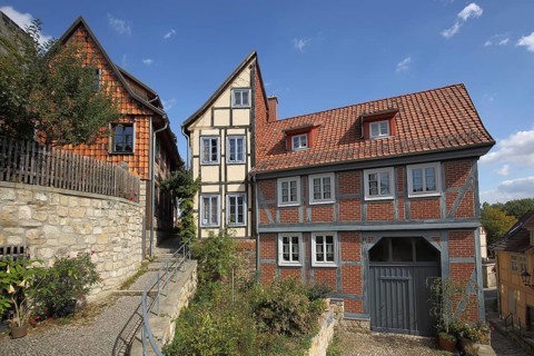 Half-timbered house am Schlossberg, brick building, Quedlinburg, Harz, Saxony-Anhalt, Germany
