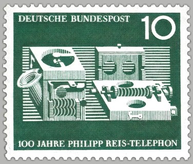 Postage stamp, Telephone transmitter mechanism by Johann Philipp Reis, 1834 – 1874, German