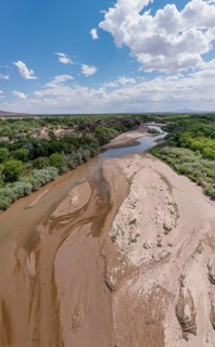 Isleta Pueblo, New Mexico, Sandbars on the Rio Grade below the Isleta Diversion dam. The dam sends