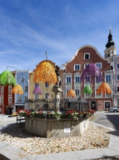 St George's Fountain, Lower Town Square, Schärding, Innviertel, Upper Austria, Austria