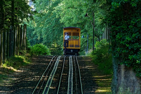 Historic funicular railway, rack and pinion funicular railway with water load on tracks,