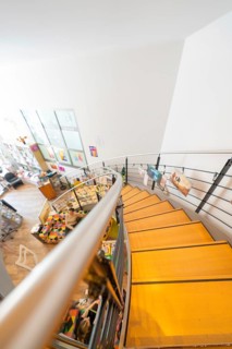A modern winding staircase in a bright, multi-storey interior, Nagold, Black Forest, Germany