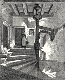 Gothic staircase, La Psallette, a 15th century mansion located in Nantes, France, 19th century