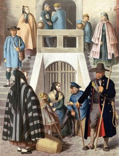 Traditional costumes in Germany around 1820, Harz province, people in traditional dress on a