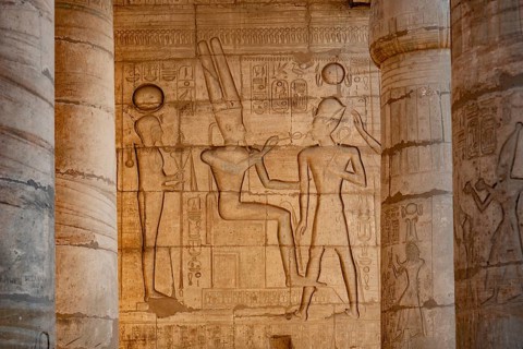Hieroglyphic relief details from the Ramesseum, memorial temple or mortuary temple of Egyptian