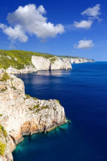 View of the rocky coast from the island of Zakynthos, Zakynthos, Greece