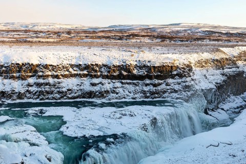 Gullfoss, Hvítá river waterfall, ice, frost, snow, winter, Haukadalur, Iceland, Scandinavia