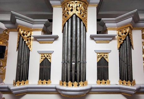 Organ of the Huguenot church building, Schöneberg, Hofgeismar, Weserbergland, Hesse, Germany